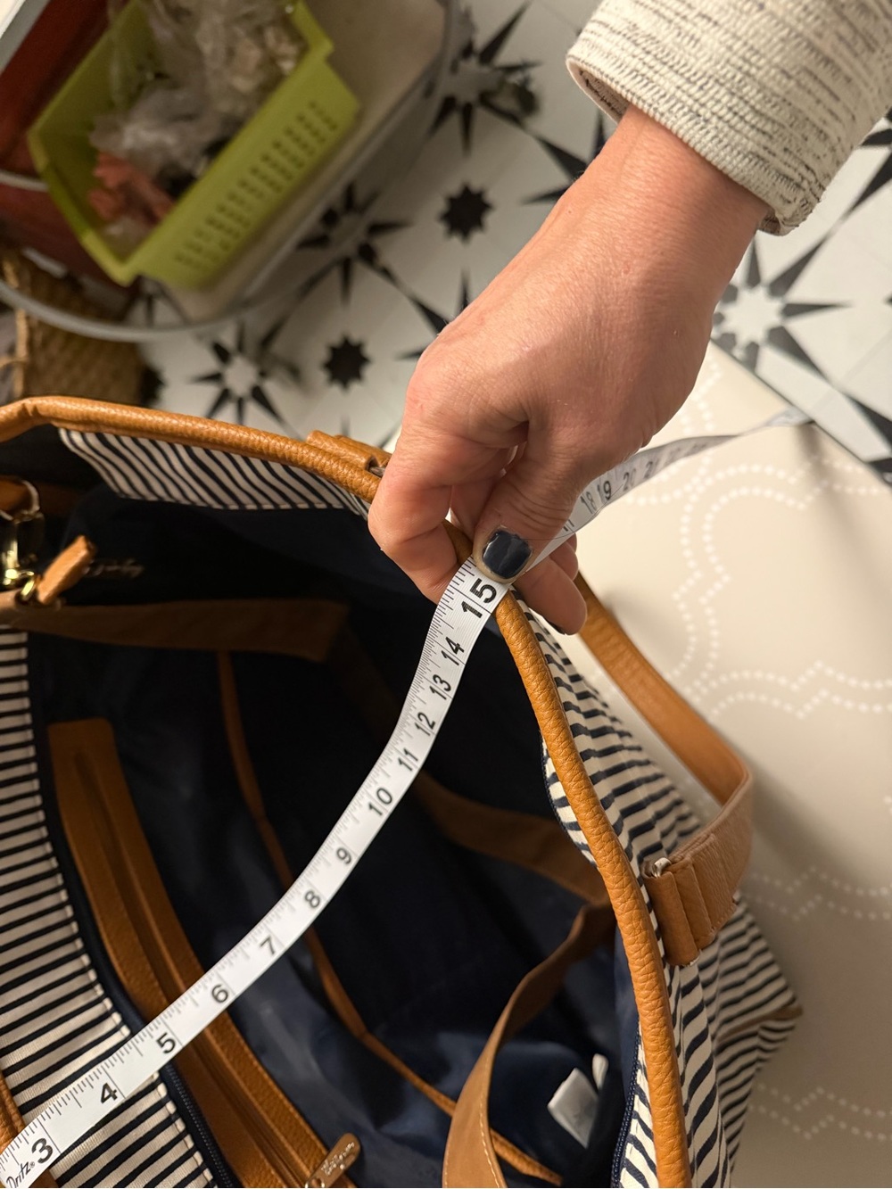 Thirty One Around Town Tote Nautical Anchor Striped Canvas Bag Large - Picture 12 of 15